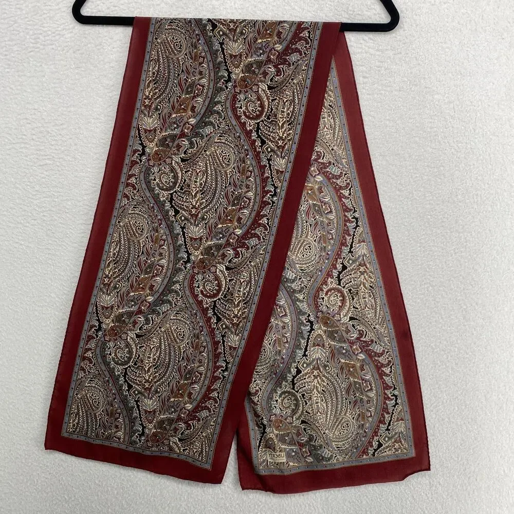 LIBERTY OF LONDON Scarf Silk Crepe Paisley Hand Rolled Rectangular Red VTG